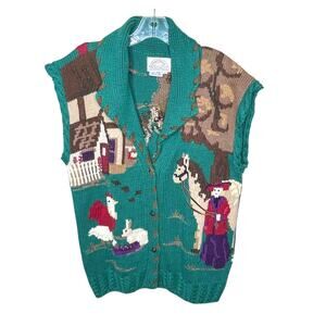 Traditional Trading Co. Large Vintage Intarsia Knitted Sweater Vest Farm Animals